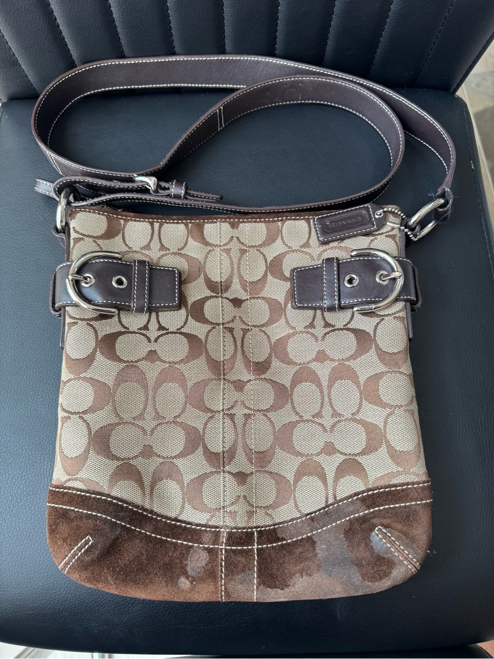 Coach Y2K Tan and Brown Signature Crossbody Bag